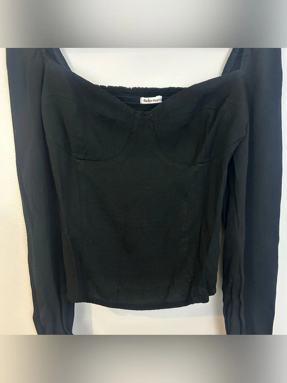 Reformation Black Corset Bustier Long Puff Sleeve Boho Top Size 12
